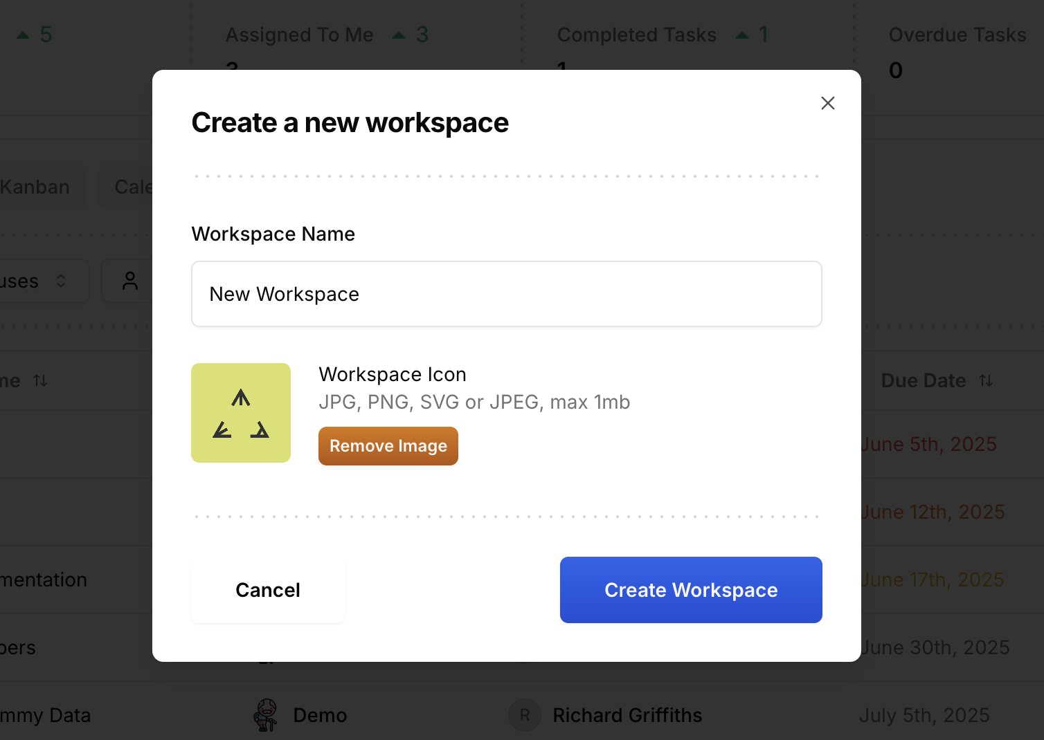Workspace Creation Popup